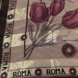 Roma Satin Floral Tulip Print Scarf in Purple, Black and Cream